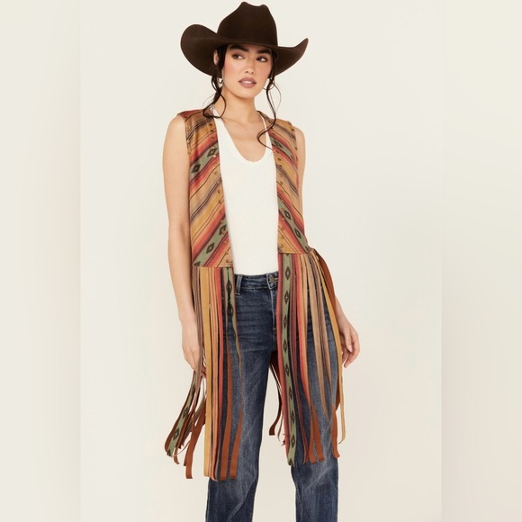Scully Western Vest Womens Southwest Long Fringe Studs Serape F0_HC923 Size M - Picture 1 of 14